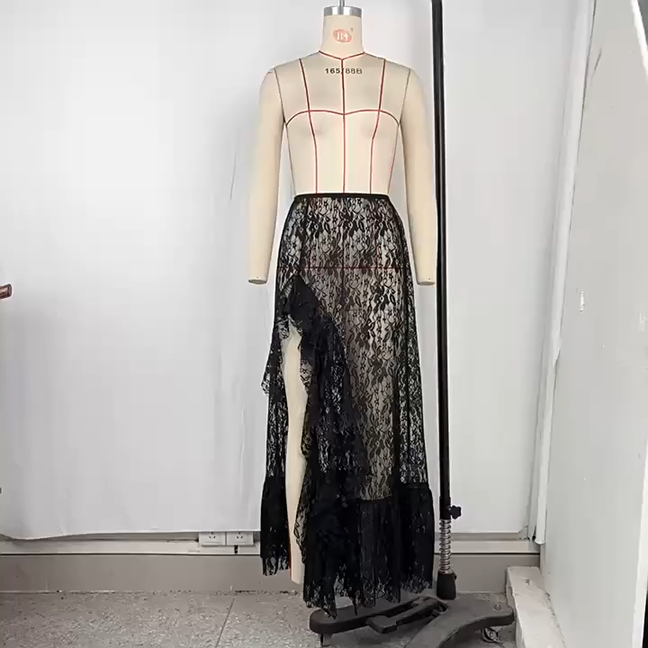 OM- 2025 New Summer Versatile Slimming Irregular Lace Split Skirt