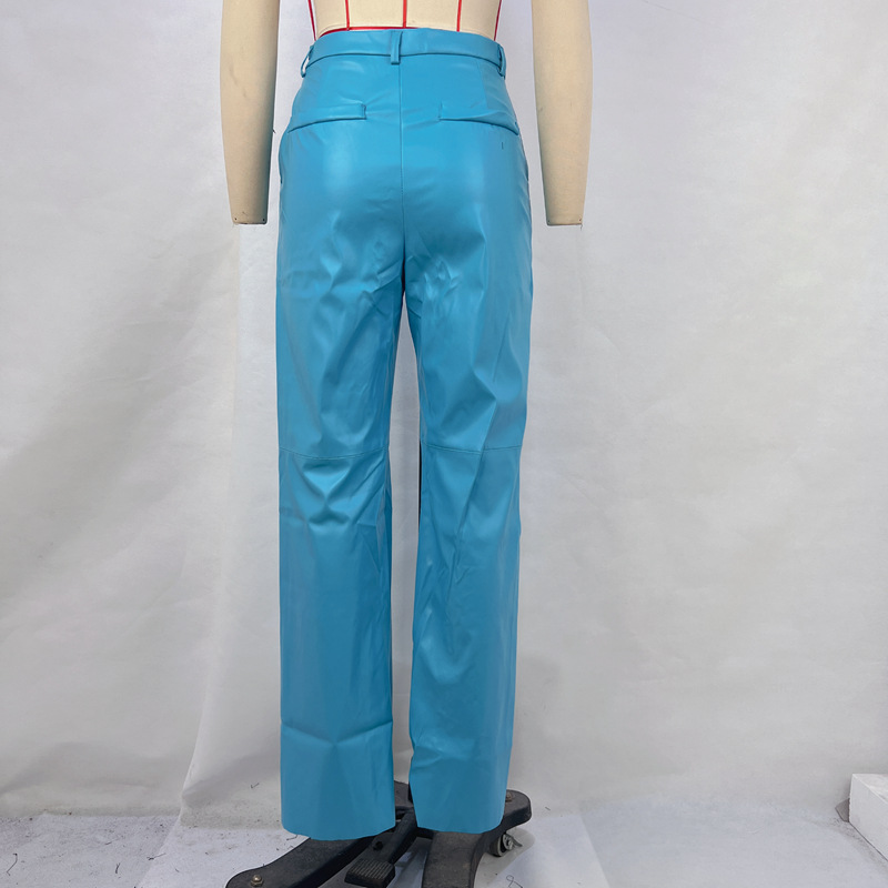 OM-2024 Fall Fashion PU Leather Mid-Rise Butt-Lifting Straight Leg Women's Casual Pants